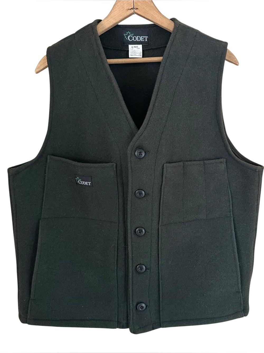 Vintage Codet Canada Wool Blend Vest Mens M Green Button-up Pockets Outdoors